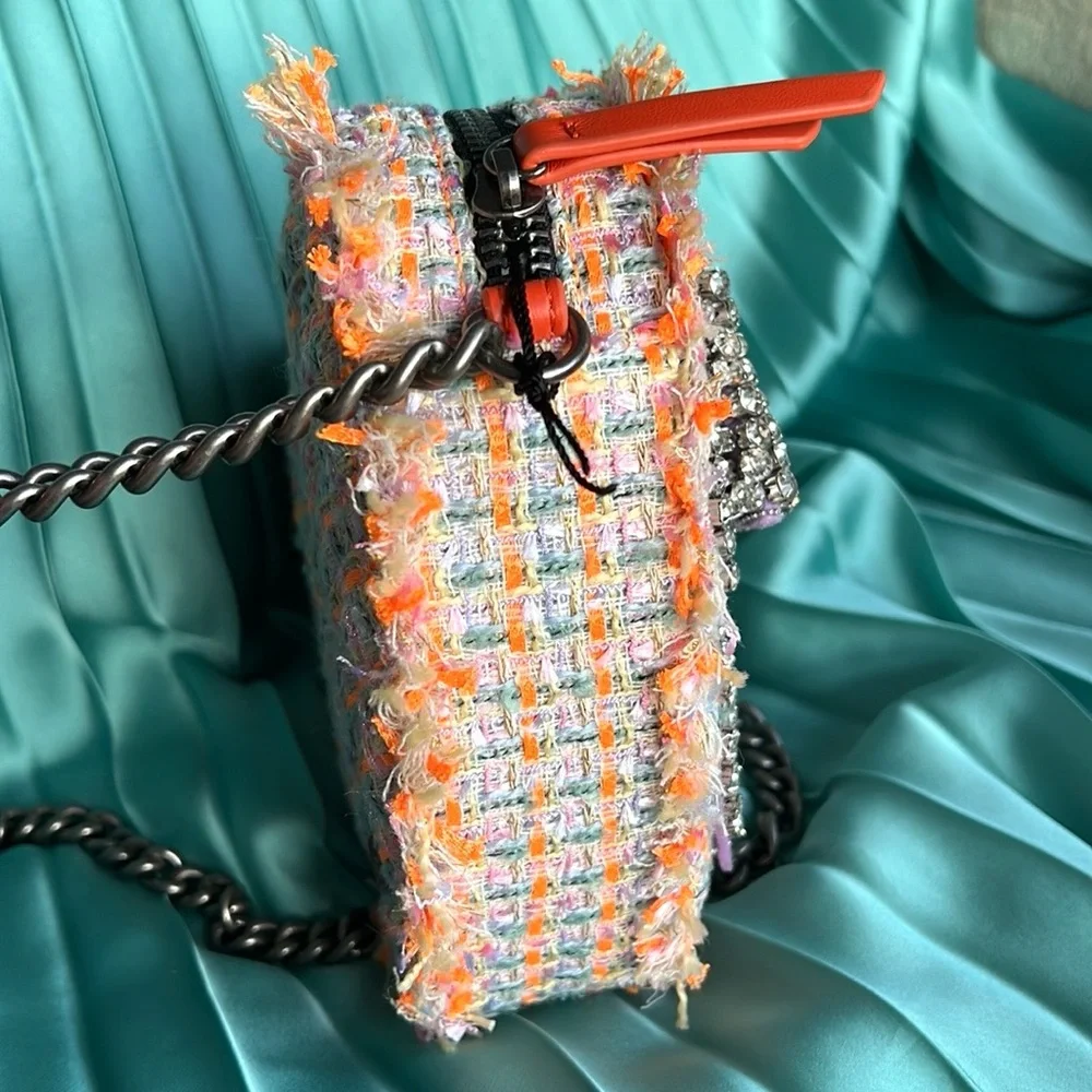 Kurt Geiger London Crystal Bow Crossbody bag orange purple heart